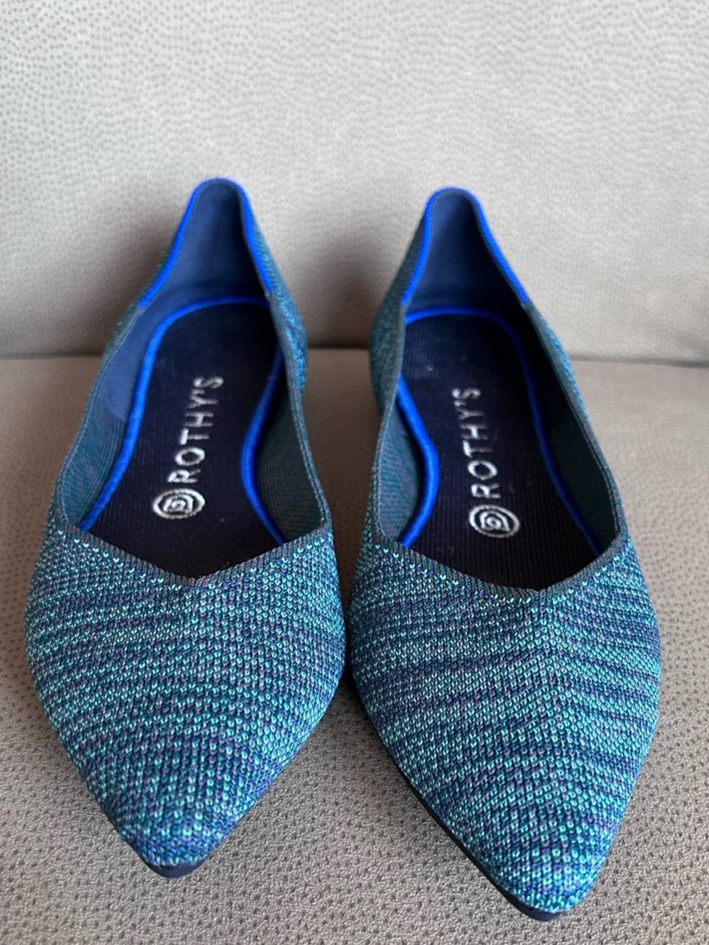 Rothy’s “The Point” in Aqua Heather, 8.5